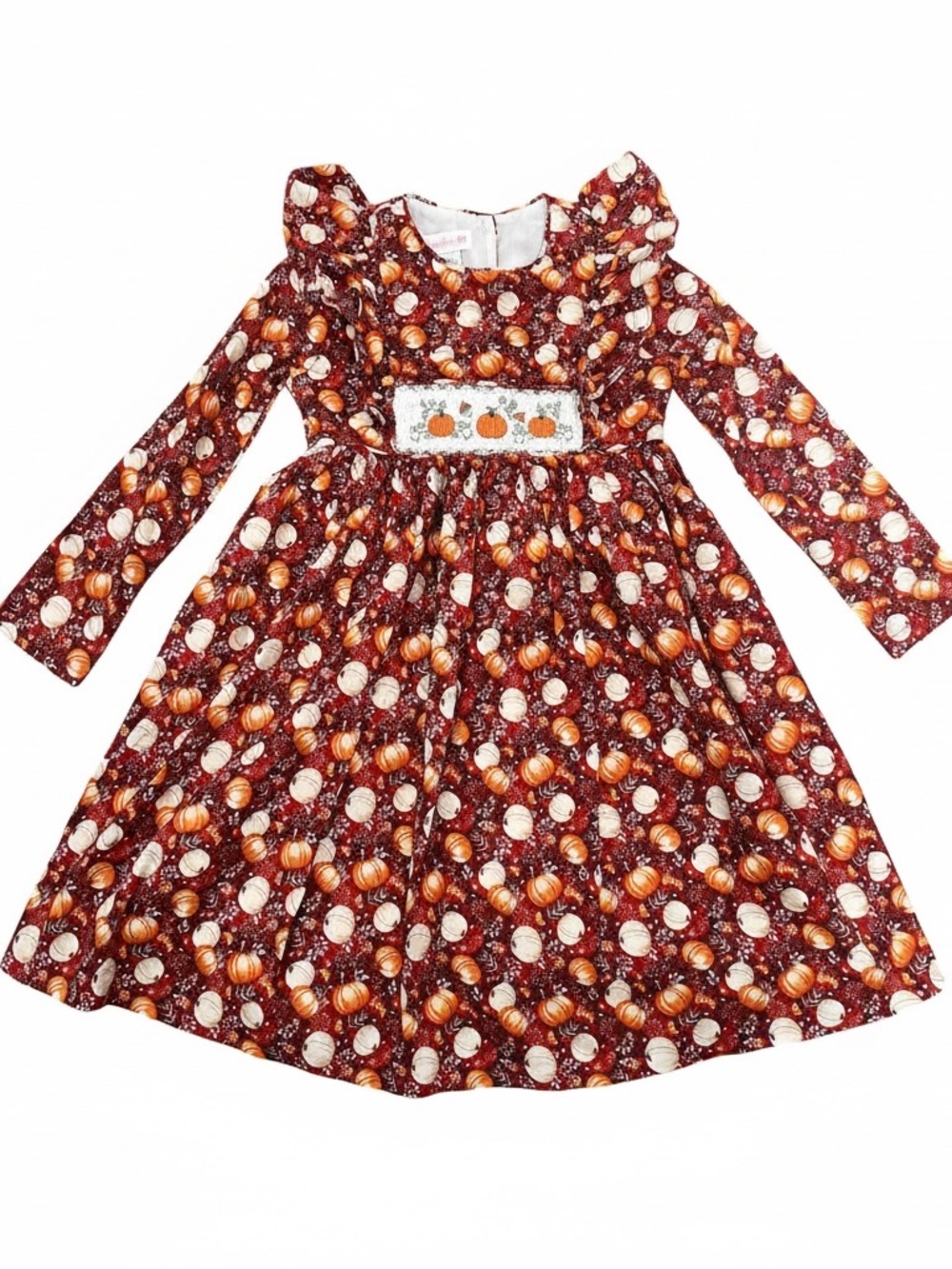 Bonnie Jean Girls Pumpkin Print Long Sleeve Dress - Orange. Fall. Feminine. 6y